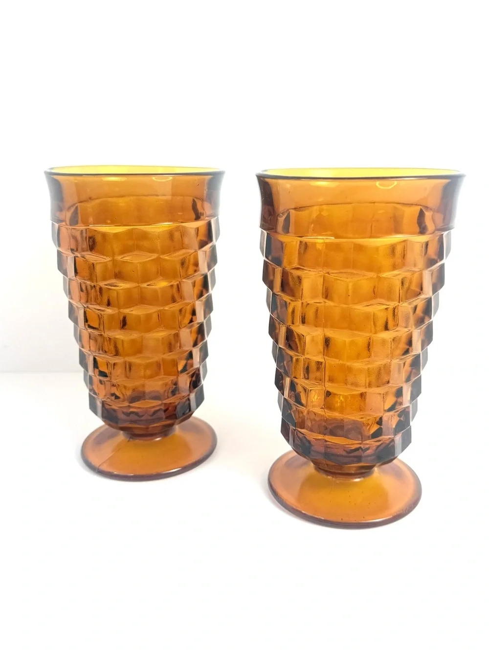 Vintage Mid-Century Modern Indiana Glass Amber Whitehall Goblets 6”  Set of Z